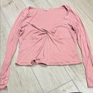 Aritzia Pink Long Sleeve Twist Crop Top